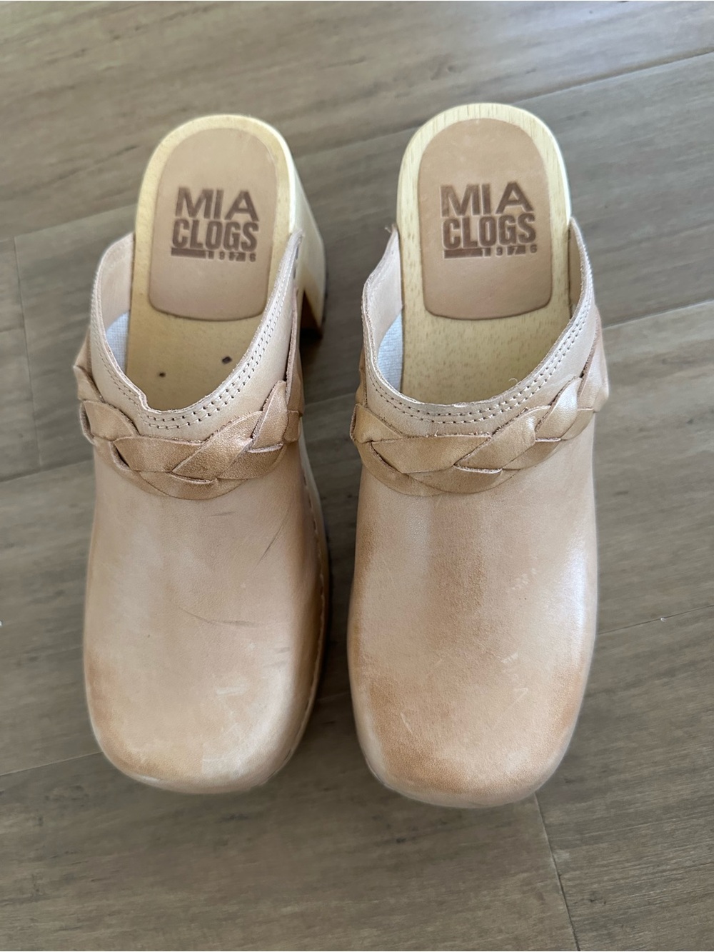 MIA Braided Strap Tan Leather Clogs